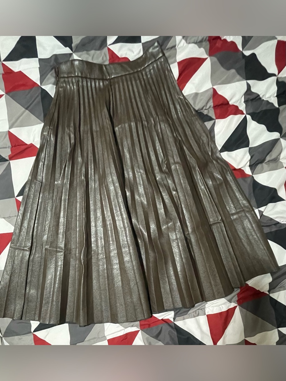 Lulu's Olive Green Pleated Faux Leather Midi Skirt